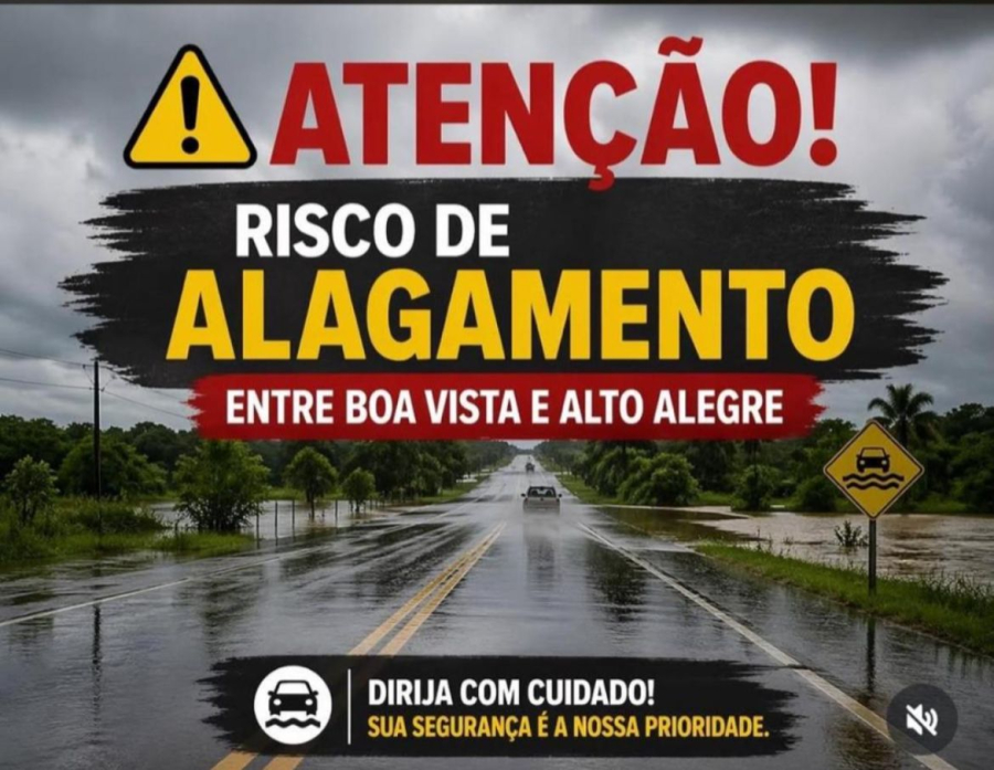 Trecho entre Alto Alegre e Boa Vista registra alagamento após fortes chuvas