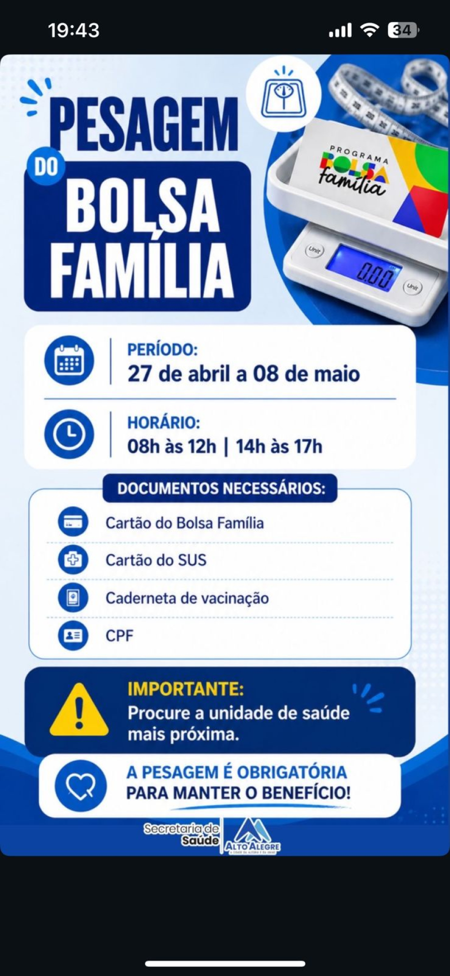 Pesagem do Bolsa Família já começou em Alto Alegre